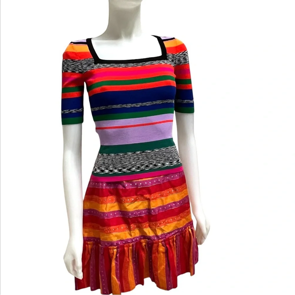 MILLY Rainbow Stripe Square Neck Knit Top ASO Ali Fisher Preppy Academia Sporty - Picture 5 of 17